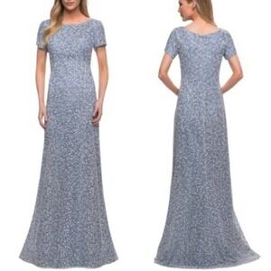 La Femme Mother of the Bride Floral Embroidered Gown Blue Women's Size 10 NWOT